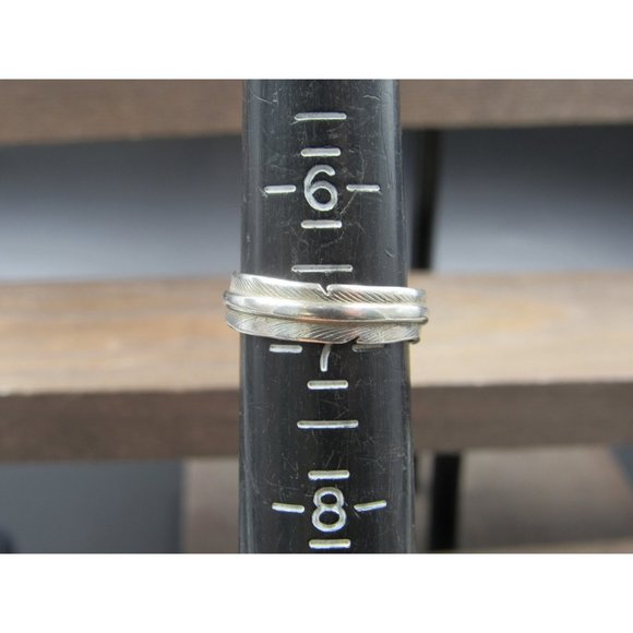 Size 6.75 Sterling Silver Lena Platero Feather Wrap Band Ring Vintage Statement - Picture 6 of 8